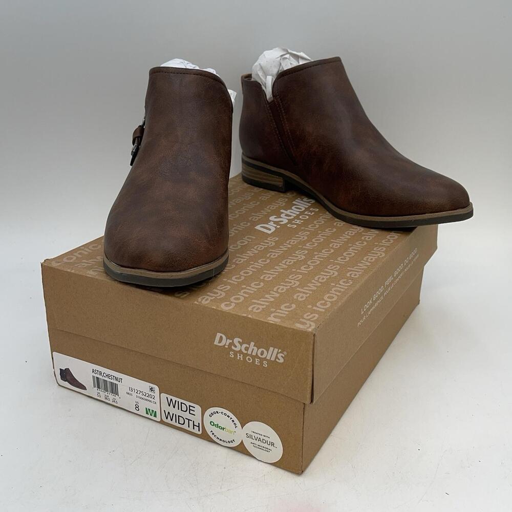 Dr. Scholl's Astir Boots Womens Brown Synthetic Ankle Buckle Zip Wide New Size 8